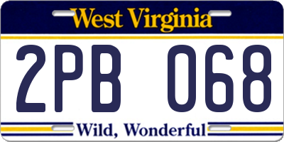 WV license plate 2PB068