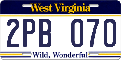WV license plate 2PB070