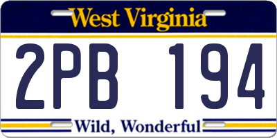 WV license plate 2PB194