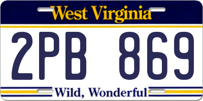 WV license plate 2PB869