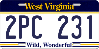 WV license plate 2PC231