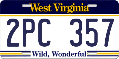 WV license plate 2PC357