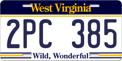 WV license plate 2PC385