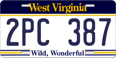 WV license plate 2PC387