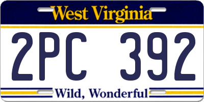 WV license plate 2PC392