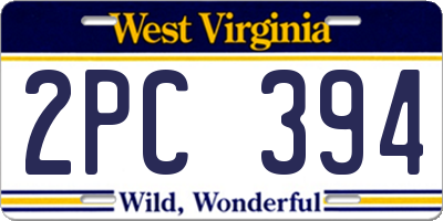 WV license plate 2PC394