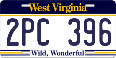 WV license plate 2PC396