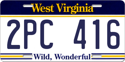 WV license plate 2PC416
