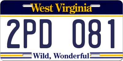 WV license plate 2PD081