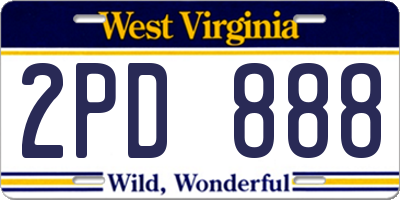 WV license plate 2PD888