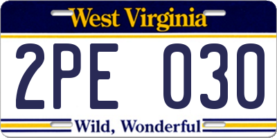 WV license plate 2PE030