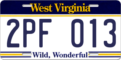 WV license plate 2PF013