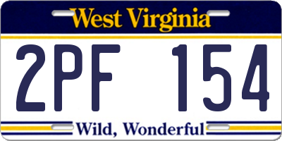 WV license plate 2PF154