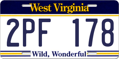 WV license plate 2PF178