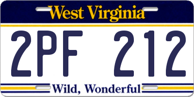 WV license plate 2PF212
