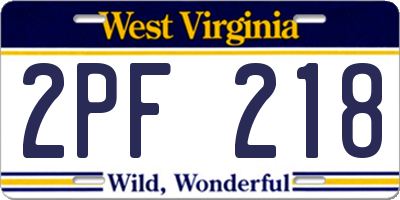 WV license plate 2PF218