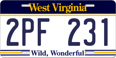 WV license plate 2PF231
