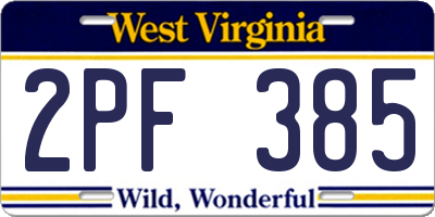 WV license plate 2PF385