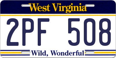 WV license plate 2PF508