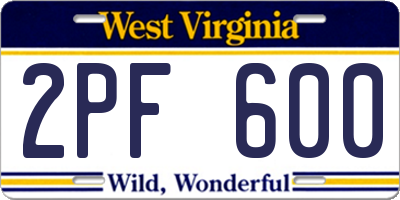 WV license plate 2PF600