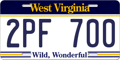 WV license plate 2PF700