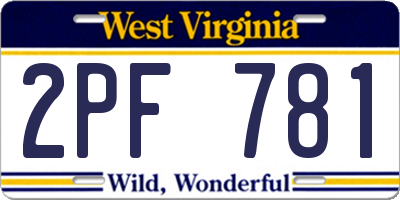 WV license plate 2PF781