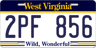 WV license plate 2PF856