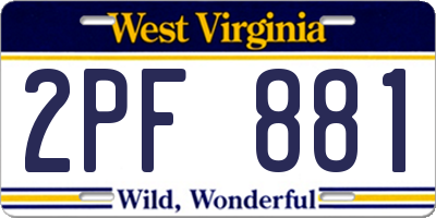 WV license plate 2PF881
