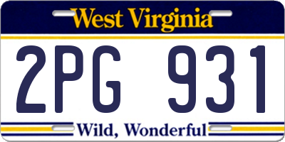 WV license plate 2PG931
