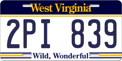 WV license plate 2PI839