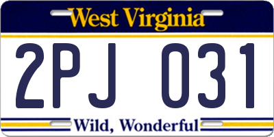 WV license plate 2PJ031