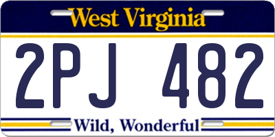 WV license plate 2PJ482