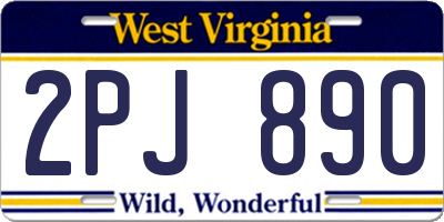 WV license plate 2PJ890