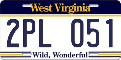 WV license plate 2PL051