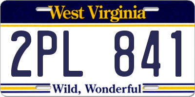 WV license plate 2PL841
