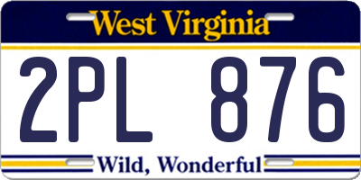 WV license plate 2PL876