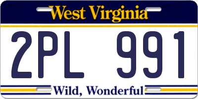 WV license plate 2PL991