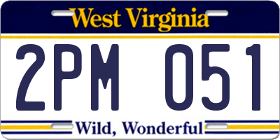 WV license plate 2PM051