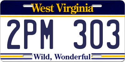 WV license plate 2PM303