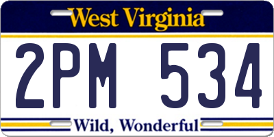 WV license plate 2PM534