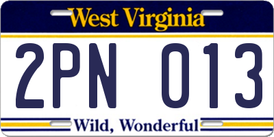 WV license plate 2PN013