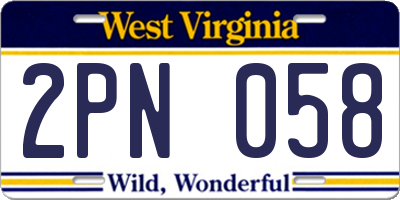 WV license plate 2PN058
