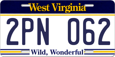 WV license plate 2PN062