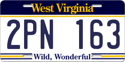 WV license plate 2PN163