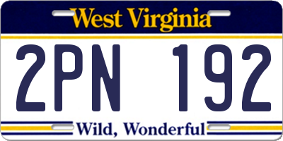 WV license plate 2PN192