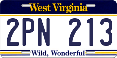 WV license plate 2PN213