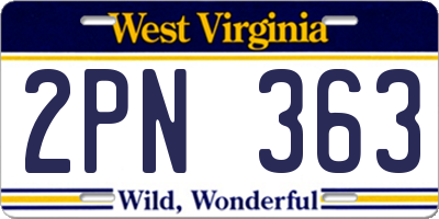 WV license plate 2PN363