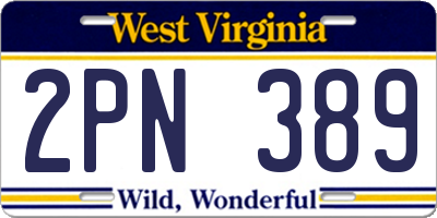 WV license plate 2PN389
