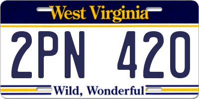 WV license plate 2PN420