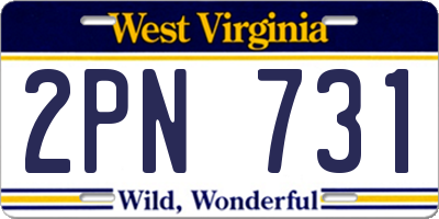 WV license plate 2PN731